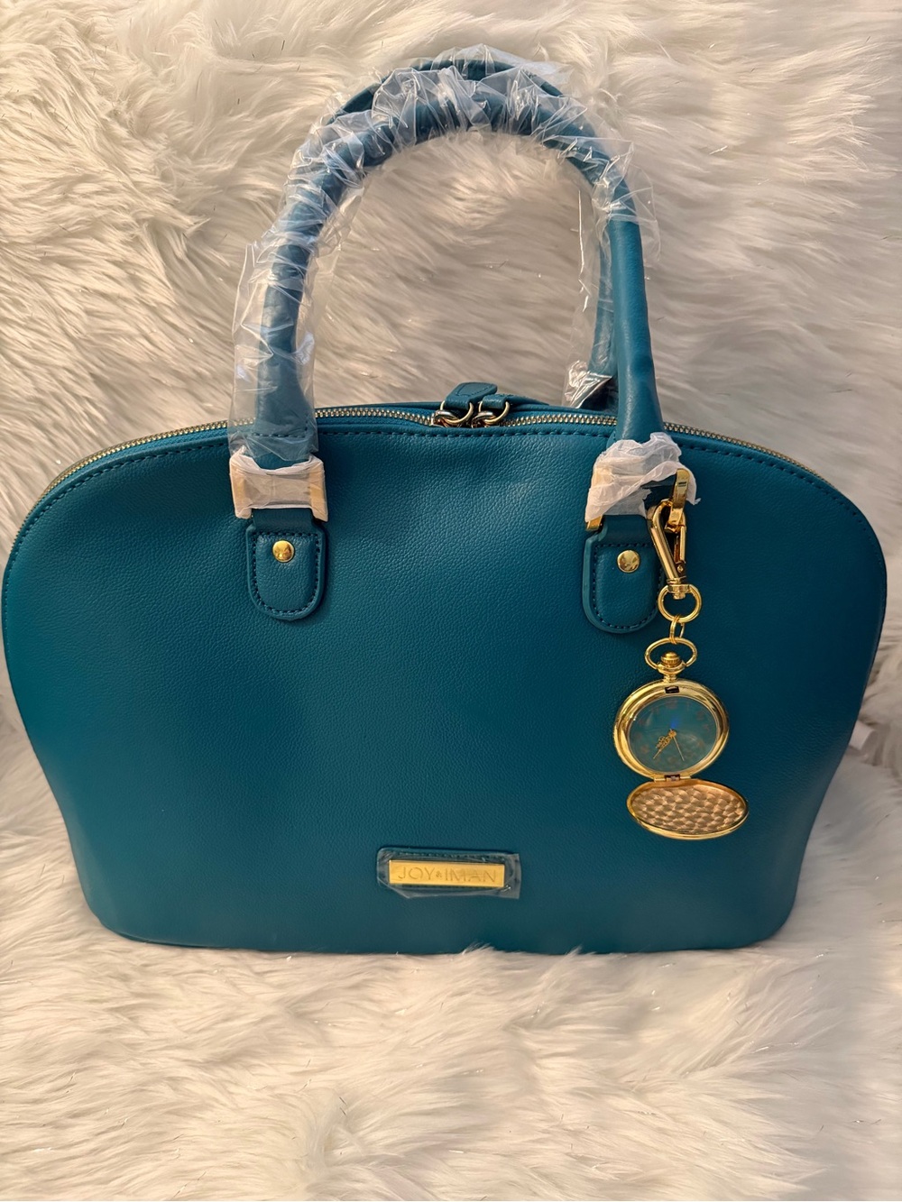 Joy & Iman Teal Dome Satchel with Gold Watch Charm